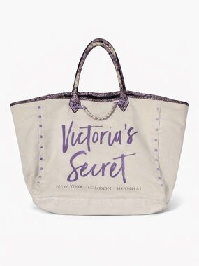 Victoria's Secret Cream and Purple Canvas Tote